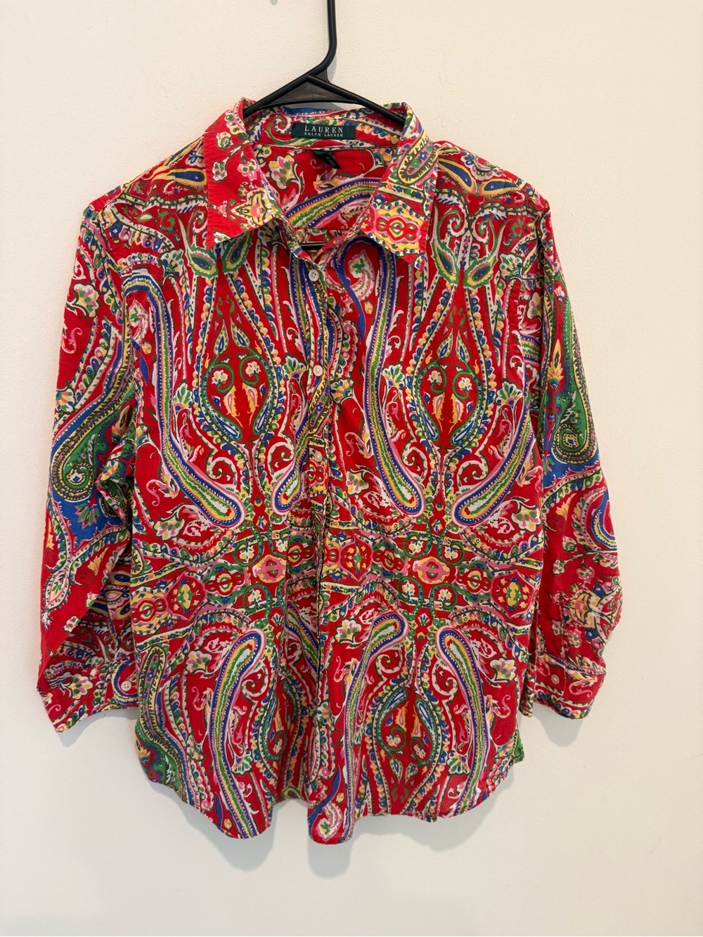 Lauren Ralph Lauren Red Multi-Color Paisley Button Front Blouse